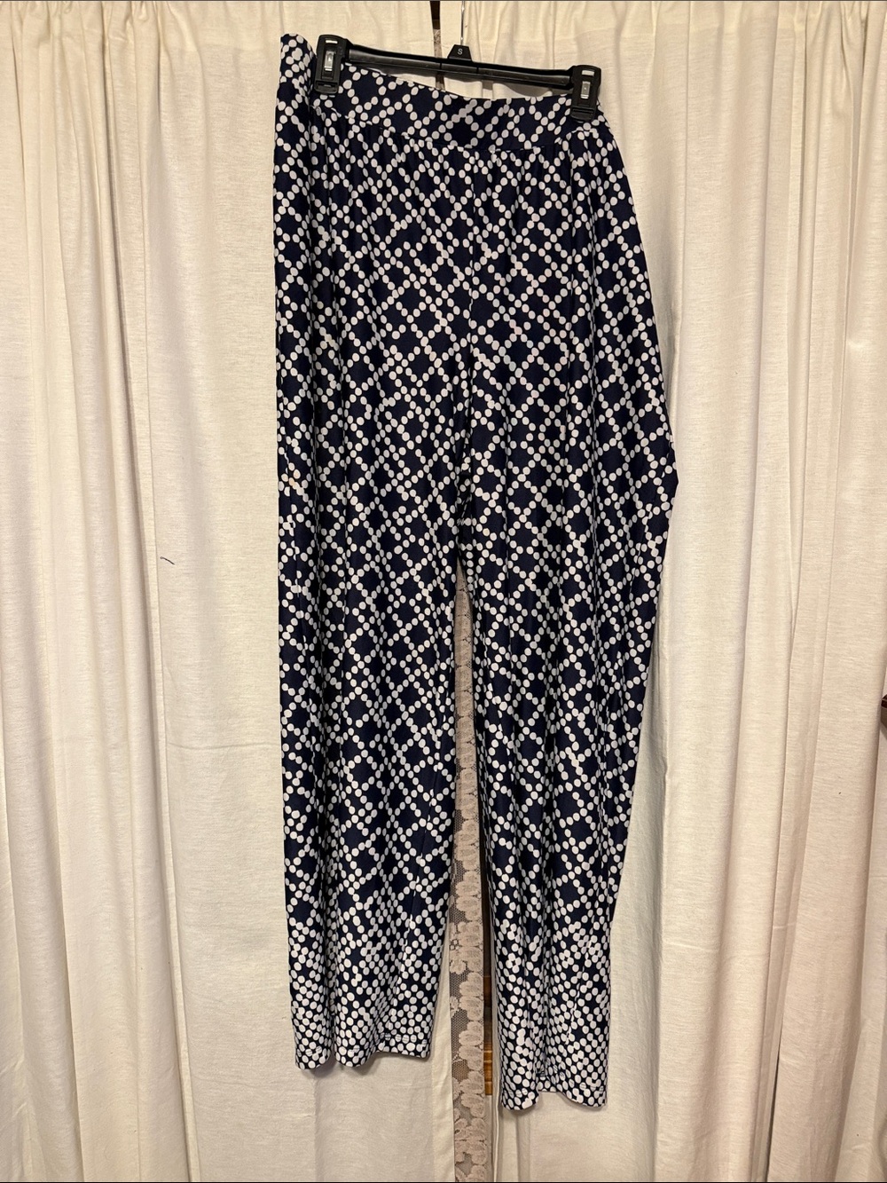 Roz & Ali Navy and White Wide-Leg Geometric Pants